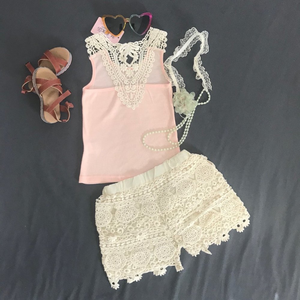 Girl's Tank -Lace Back -Natural Lace